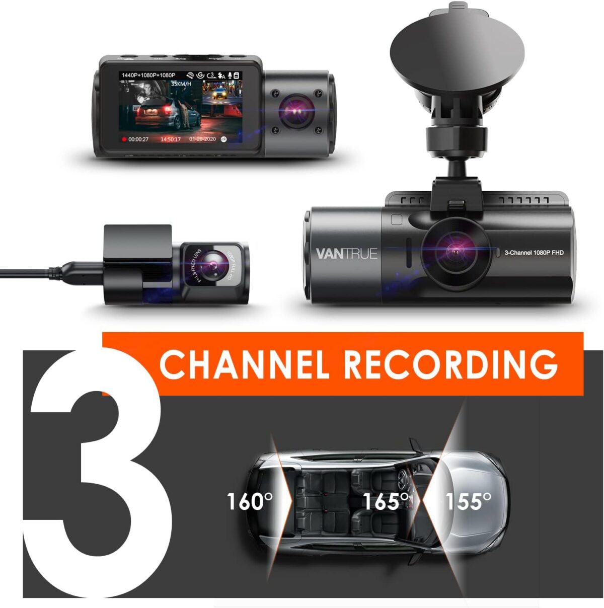 VANTRUE N4 3 Channel Dash Cam, 4K+1080P Dual Channel, 1440P+1440P+1080P Front Inside Rear Three Way Triple Car Dash Camera, IR Night Vision, Capacitor, 24 Hours Parking Mode, Support 256GB Max - Image 6