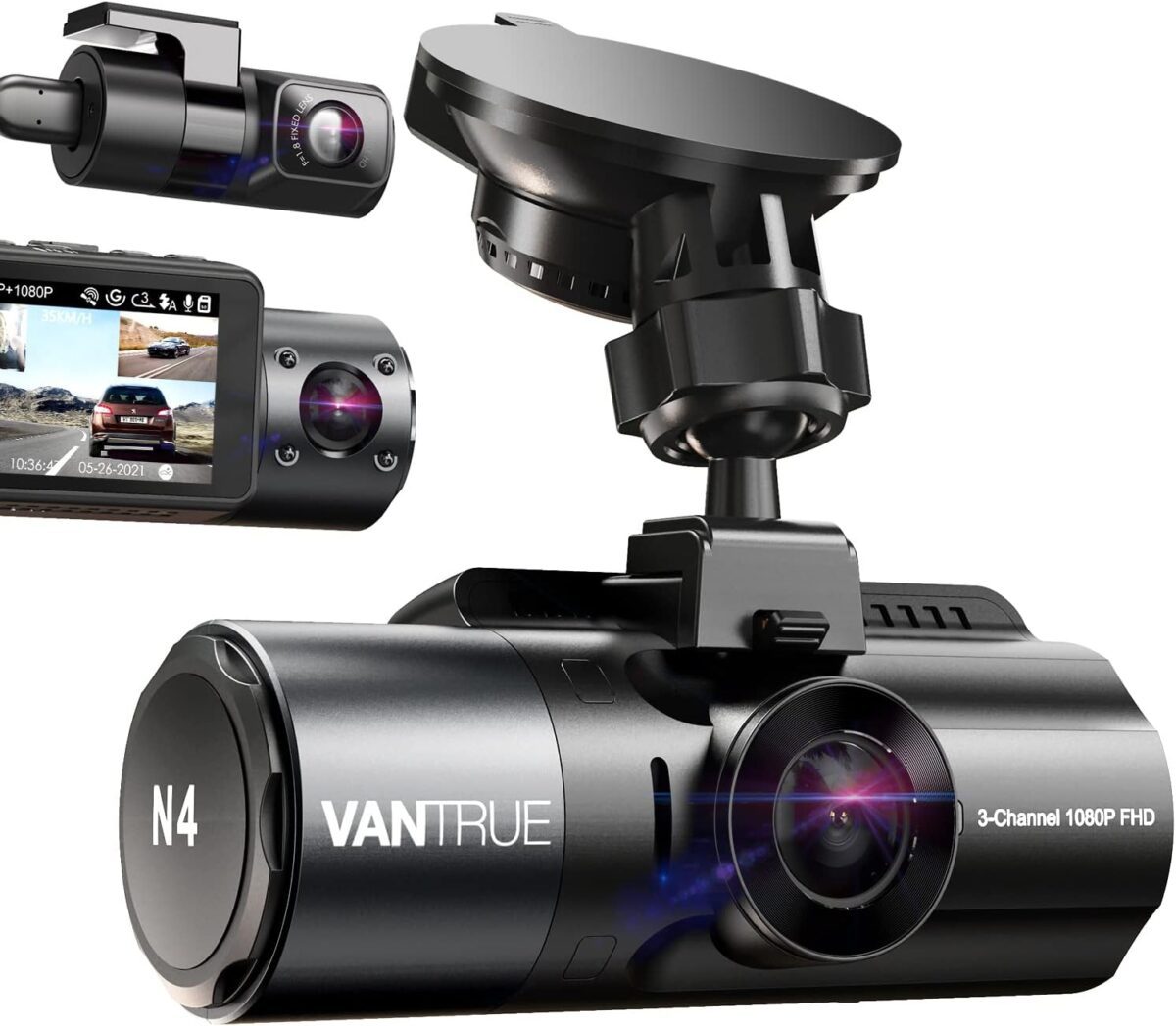 VANTRUE N4 3 Channel Dash Cam, 4K+1080P Dual Channel, 1440P+1440P+1080P Front Inside Rear Three Way Triple Car Dash Camera, IR Night Vision, Capacitor, 24 Hours Parking Mode, Support 256GB Max - Image 2