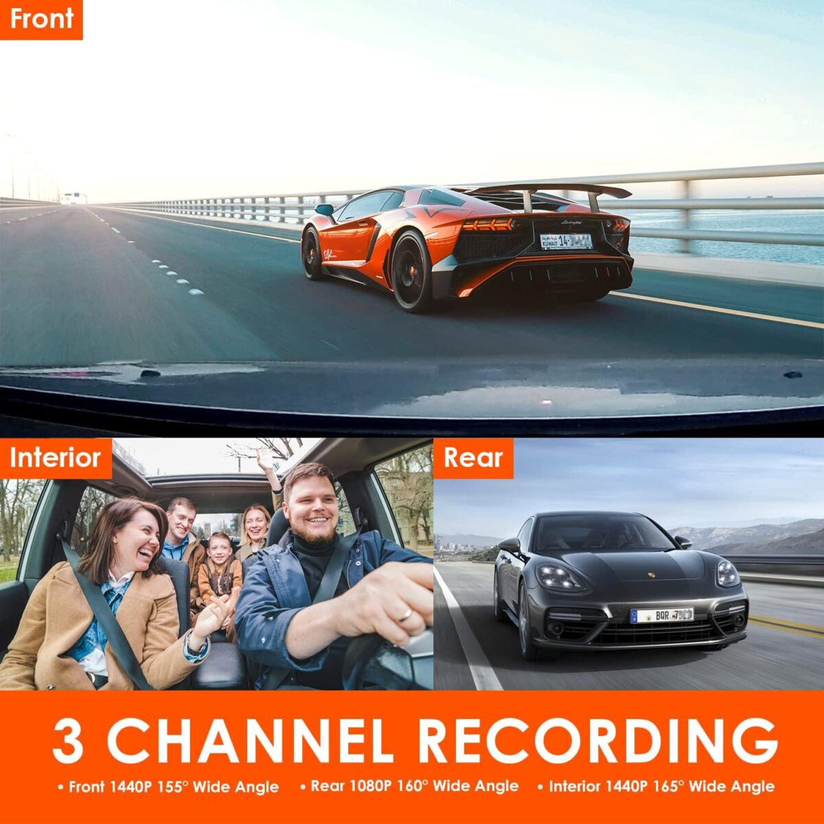 VANTRUE N4 3 Channel Dash Cam, 4K+1080P Dual Channel, 1440P+1440P+1080P Front Inside Rear Three Way Triple Car Dash Camera, IR Night Vision, Capacitor, 24 Hours Parking Mode, Support 256GB Max - Image 3