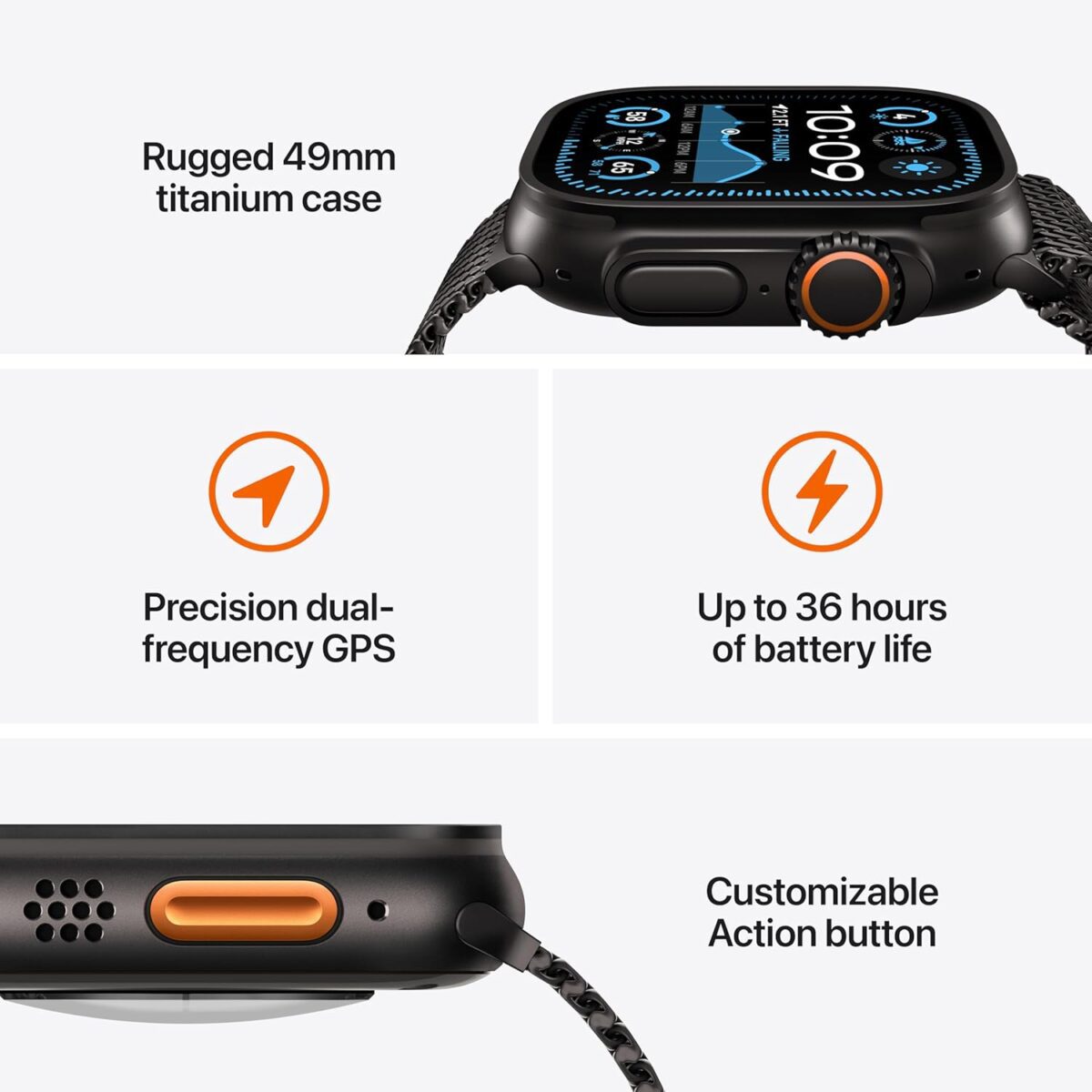 Apple Watch Ultra 2 [GPS + Cellular 49mm] Smartwatch, Sport Watch with Black Titanium Case with Black Trail Loop - M/L. Fitness Tracker, Precision GPS, Carbon Neutral with AppleCare+ (2 Years) - Image 4